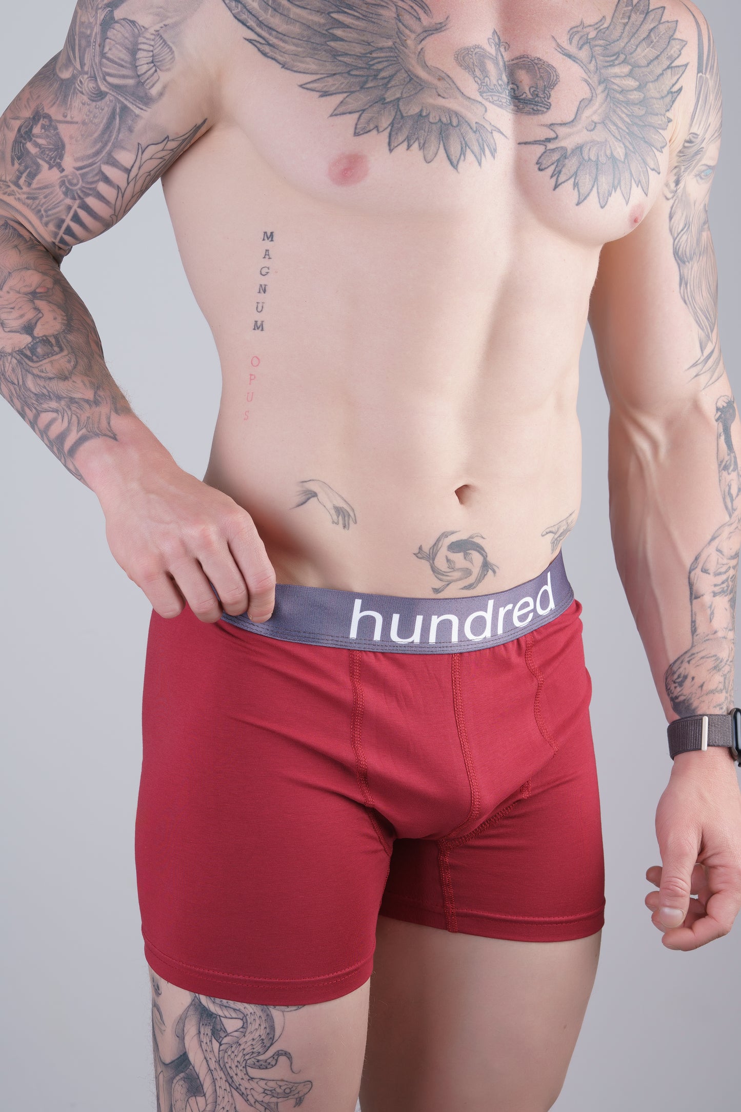 hundred 3'lü Kutulu Premium Pamuklu Bordo Erkek Boxer MDL1