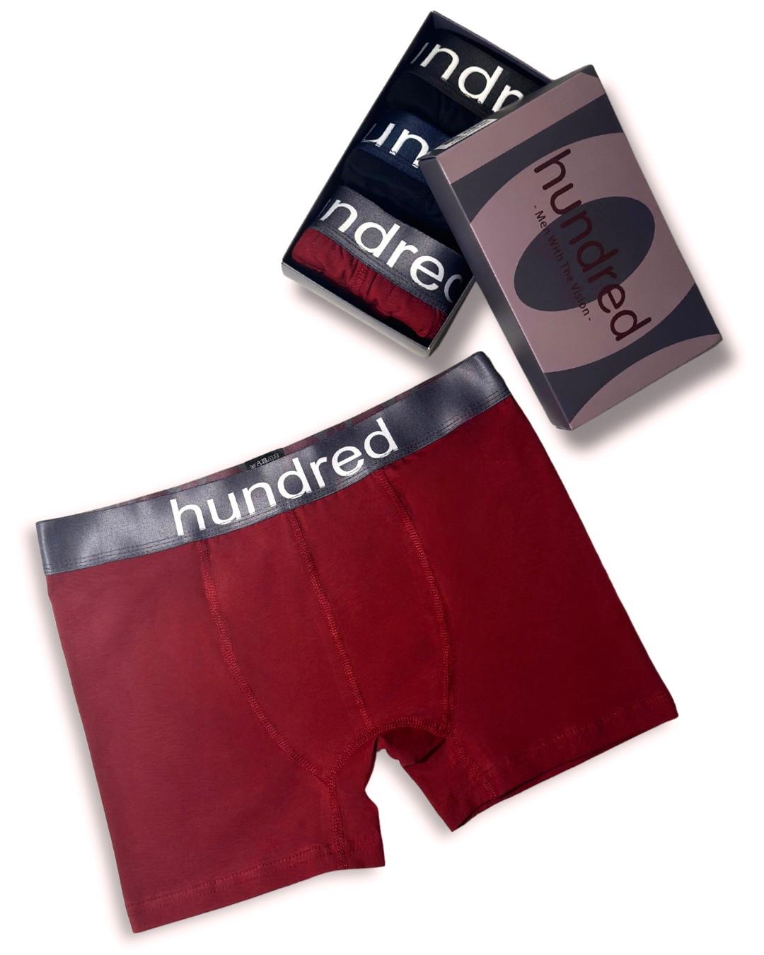 hundred Erkek 3'lü Kutulu Premium Pamuklu Boxer (SİYAH-LACİVERT-BORDO) MDL1