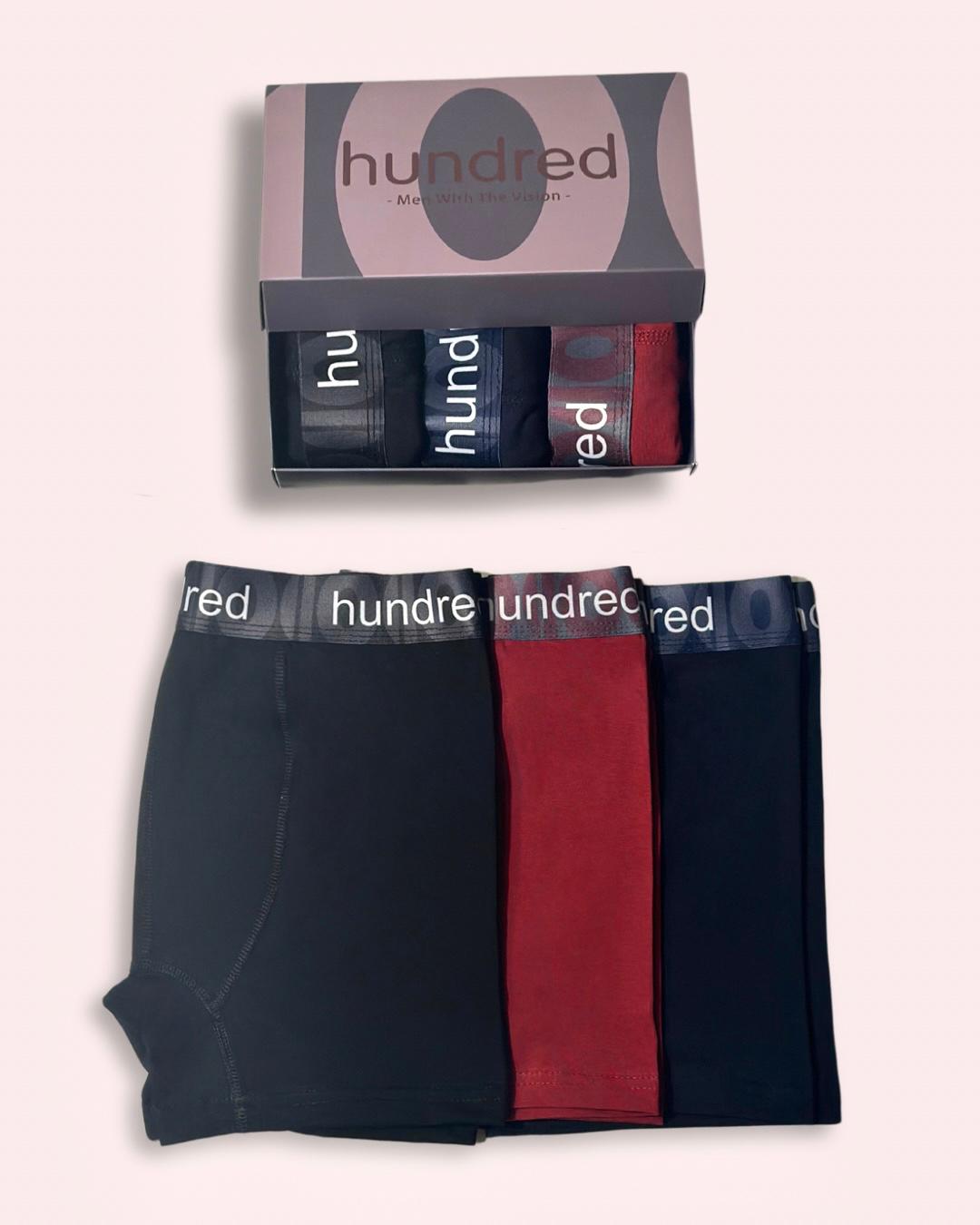 hundred Erkek 3'lü Kutulu Premium Pamuklu Boxer (SİYAH-LACİVERT-BORDO) MDL 2