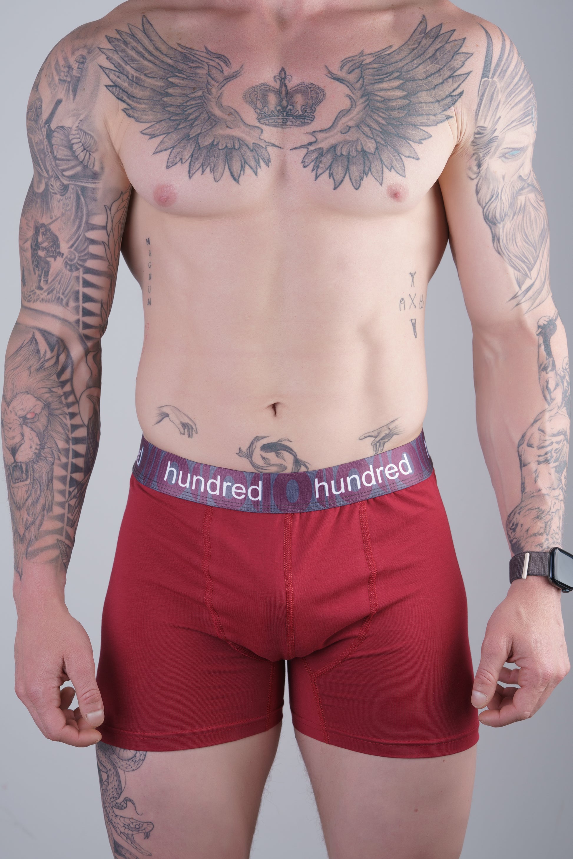 hundred 3'lü Kutulu Premium Pamuklu Bordo Boxer MDL2