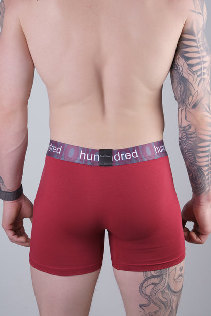 hundred 3'lü Kutulu Premium Pamuklu Bordo Boxer MDL2