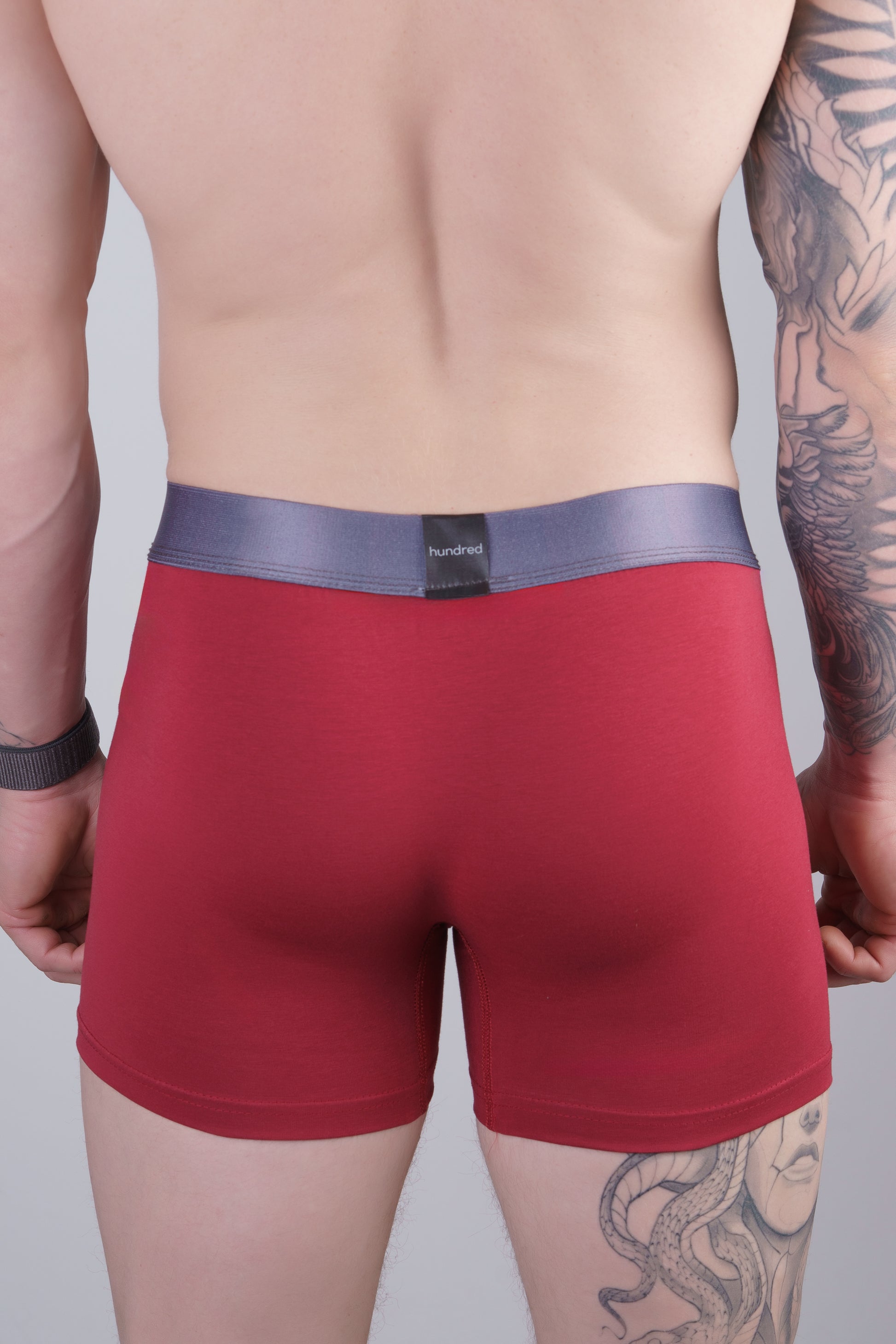 hundred 3'lü Kutulu Premium Pamuklu Bordo Erkek Boxer MDL1