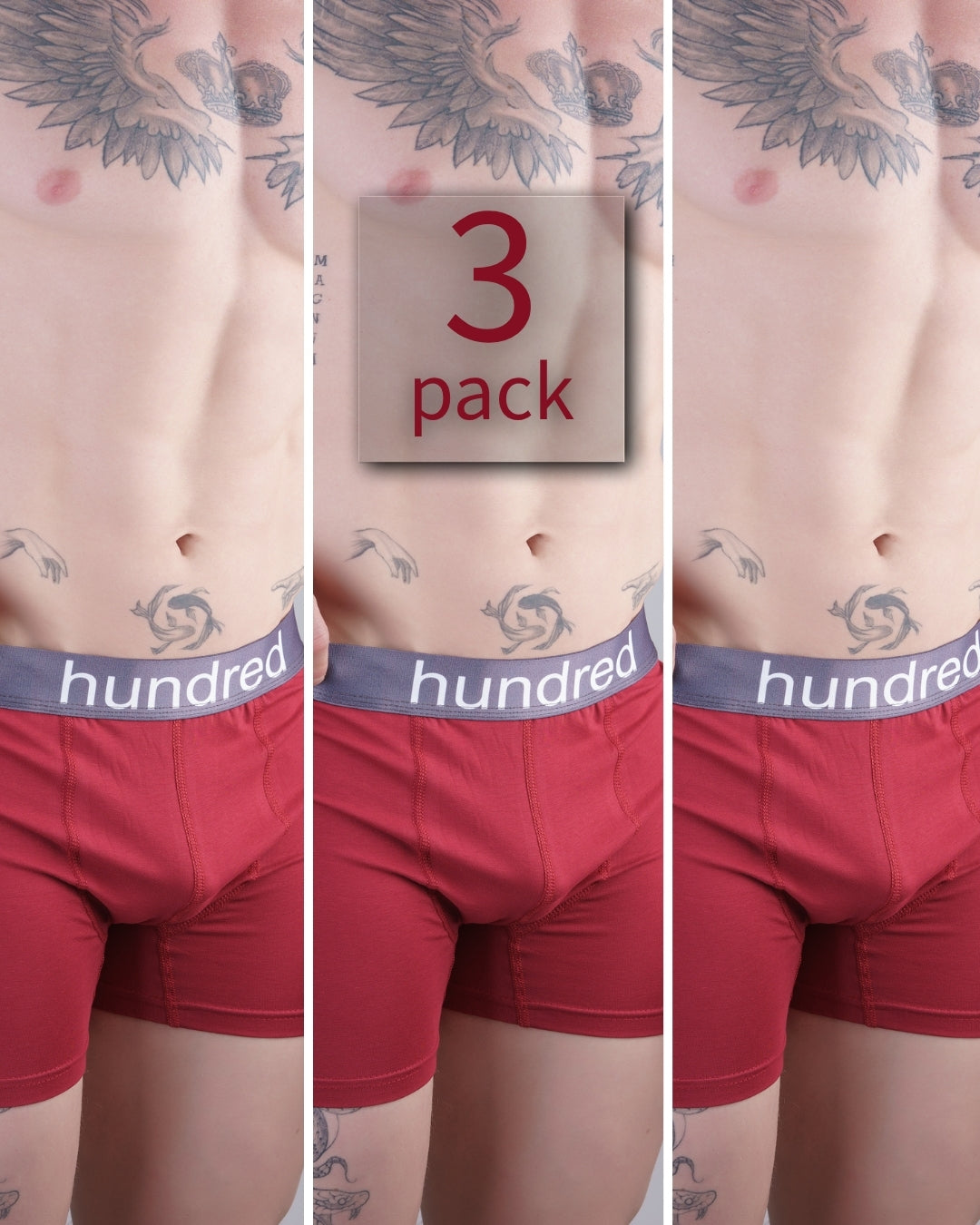 hundred 3'lü Kutulu Premium Pamuklu Bordo Erkek Boxer MDL1