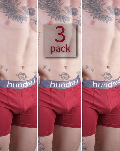hundred 3'lü Kutulu Premium Pamuklu Bordo Erkek Boxer MDL1