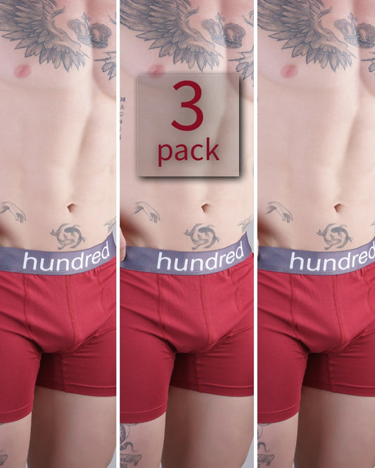 hundred 3'lü Kutulu Premium Pamuklu Bordo Erkek Boxer MDL1