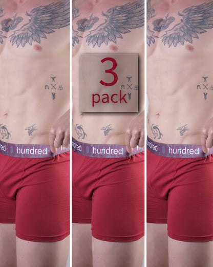 hundred 3'lü Kutulu Premium Pamuklu Bordo Boxer MDL2