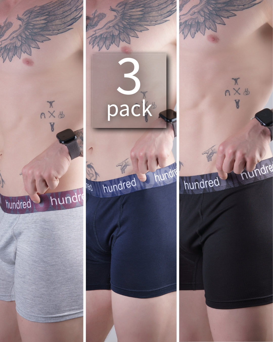 hundred Erkek 3'lü Kutulu Premium Pamuklu Boxer (SİYAH-LACİVERT-GRİ) MDL 2