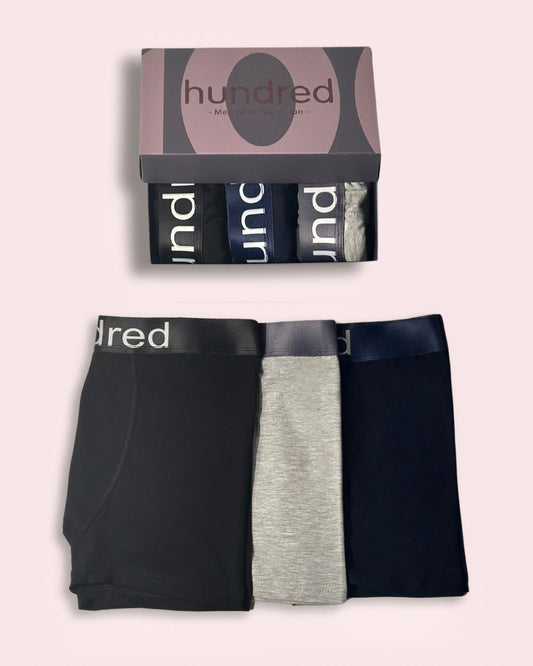 hundred Erkek 3'lü Kutulu Premium Pamuklu Boxer (SİYAH-LACİVERT-GRİ) MDL 1