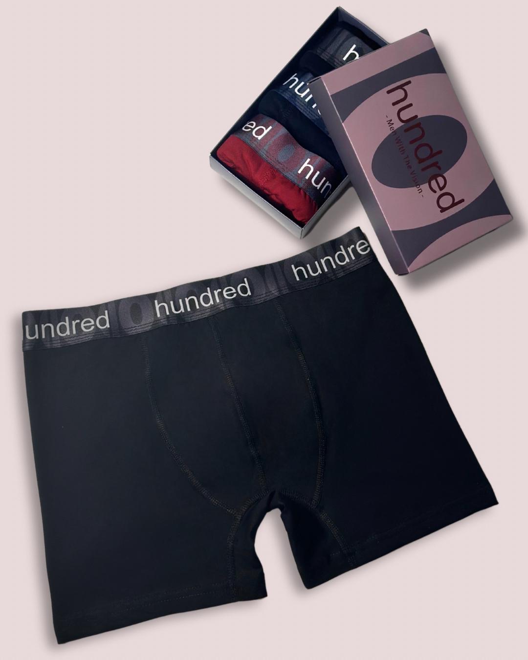 hundred Erkek 3'lü Kutulu Premium Pamuklu Boxer (SİYAH-LACİVERT-BORDO) MDL 2